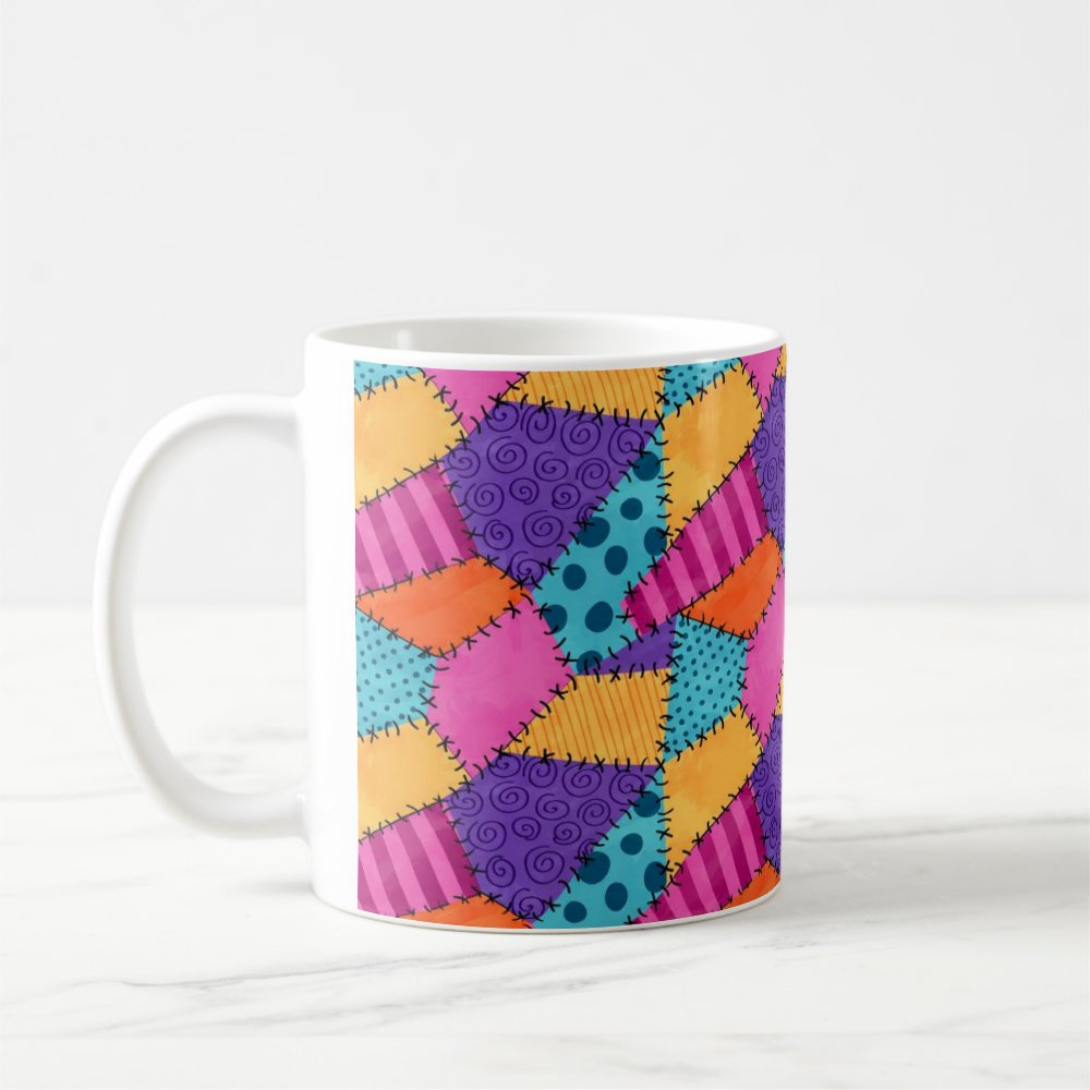 Taza Patrón Retazos Costuras Halloween Cerámica 325ml