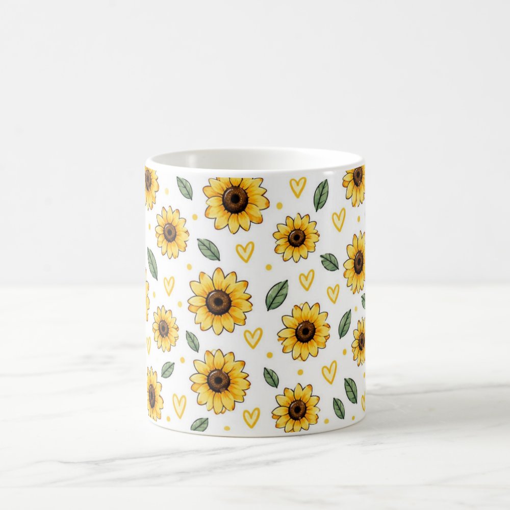 Taza Flores Amarillas 21 de Septiembre Patrón de Girasoles Acuarela