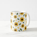 Taza Flores Amarillas 21 de Septiembre Patrón de Girasoles Acuarela