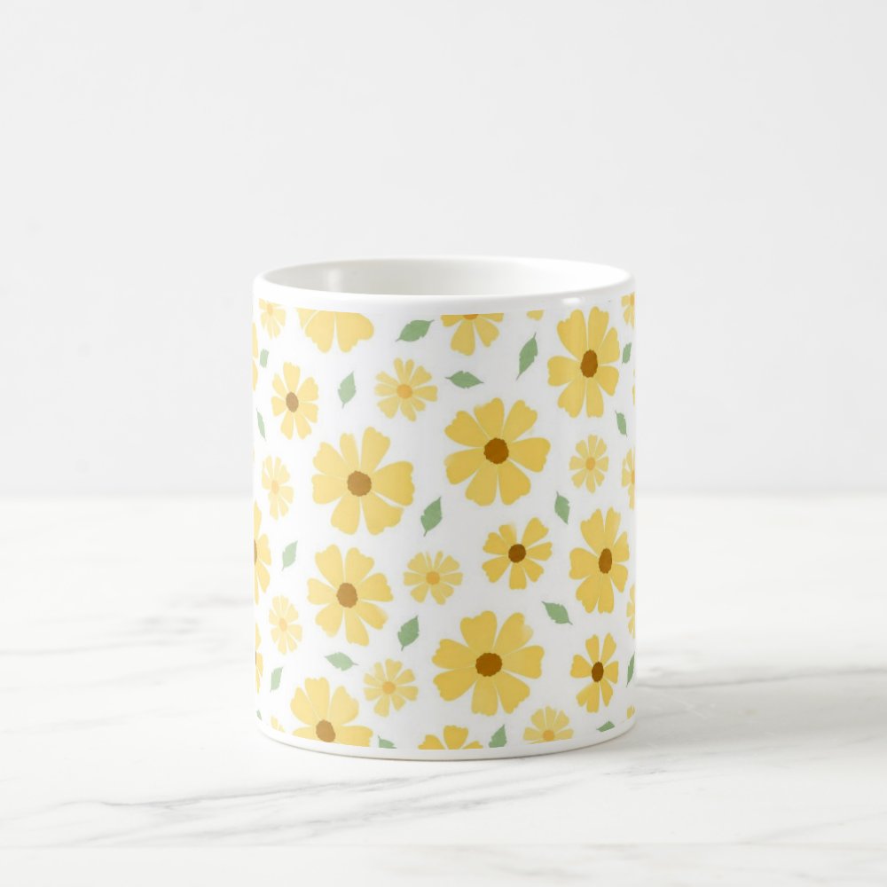 Taza Flores Amarillas 21 de Septiembre Patrón Floreado Estilo Acuarela