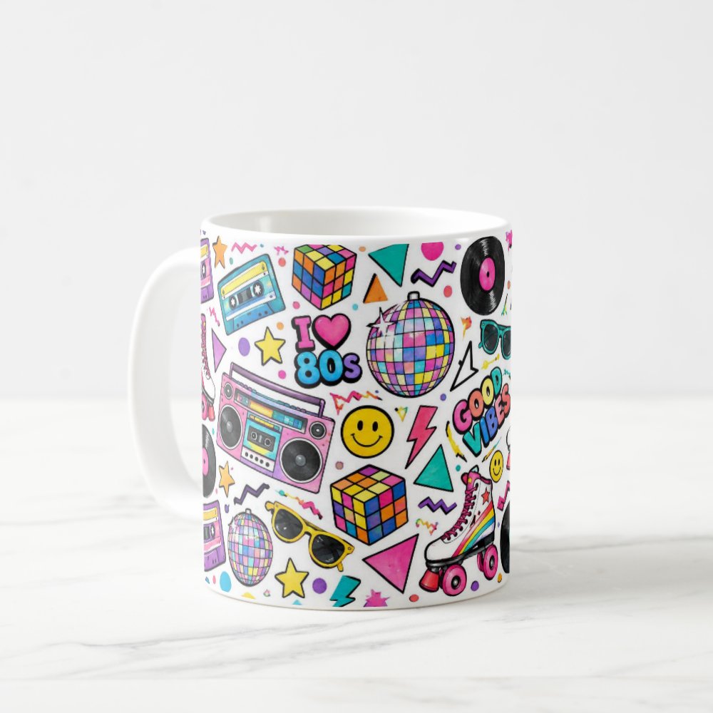 Taza 325 ml - "Good Vibes: Neón de los 80s"