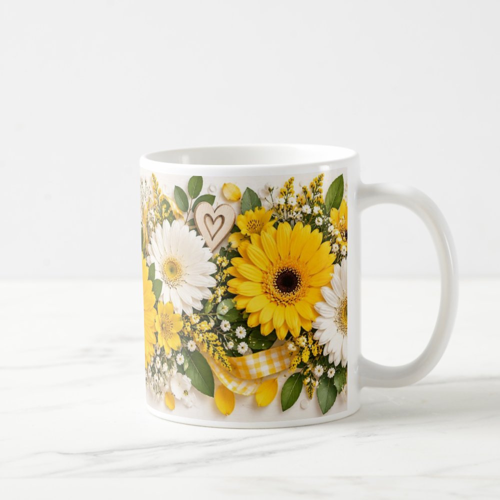 Taza Flores Amarillas 21 de Septiembre Gerberas Realistas -325 ml