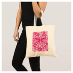 Bolsa tote de lona con diseño de lazo y flores rosas - 35x40 cm